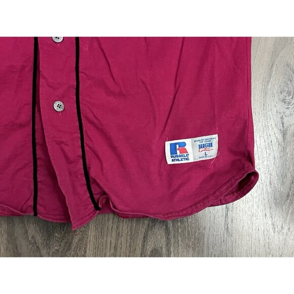 Vtg Russell Athletic Men’s Blank Button Up Jersey Pink XL Made In USA 1/2 Sleeve - Picture 3 of 9